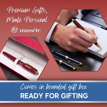 Massete Venero Executive Classic Luxury Rollerball Pen, Glossy Black, Red, or Blue with 23K Gold Plated Trim, Removable Cap, Engravable, Presented in Gift Box, Extra Refill Included, Fine Tip, Black or Blue Ink by Massete