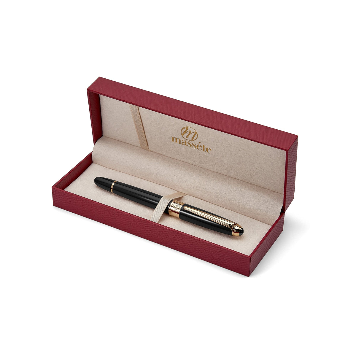 Massete Venero Executive Classic Luxury Rollerball Pen, Glossy Black, Red, or Blue with 23K Gold Plated Trim, Removable Cap, Engravable, Presented in Gift Box, Extra Refill Included, Fine Tip, Black or Blue Ink by Massete