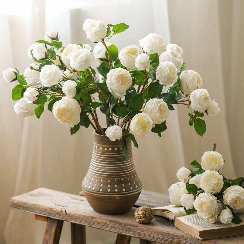 White Cabbage Rose Stem 20.8" Tall by RusticReach
