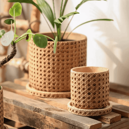 Faux Woven Grid Cement Pot by RusticReach