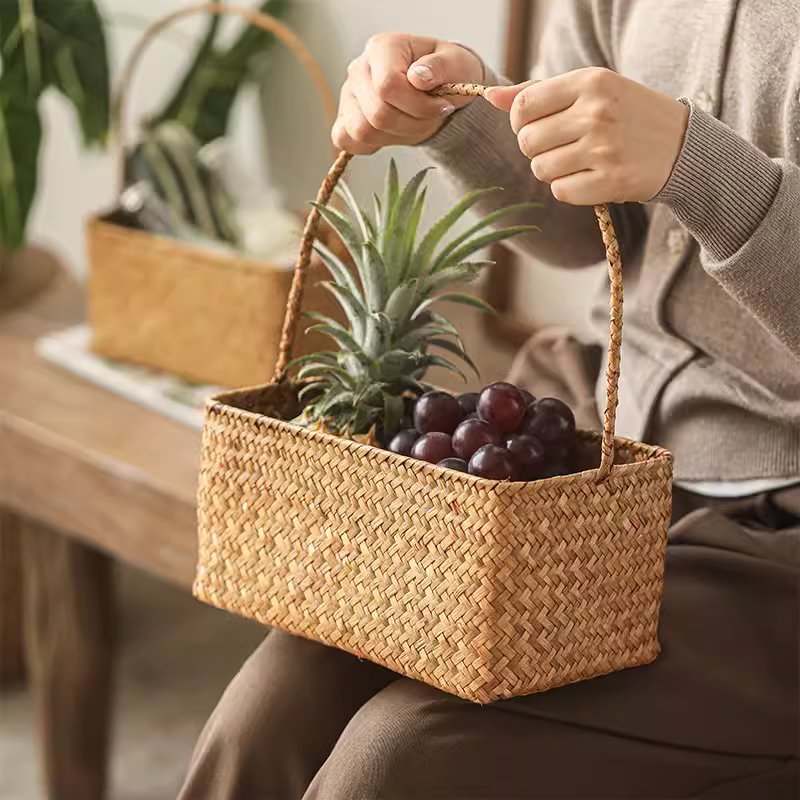 Rectangular Woven Carry Basket Organizer by RusticReach