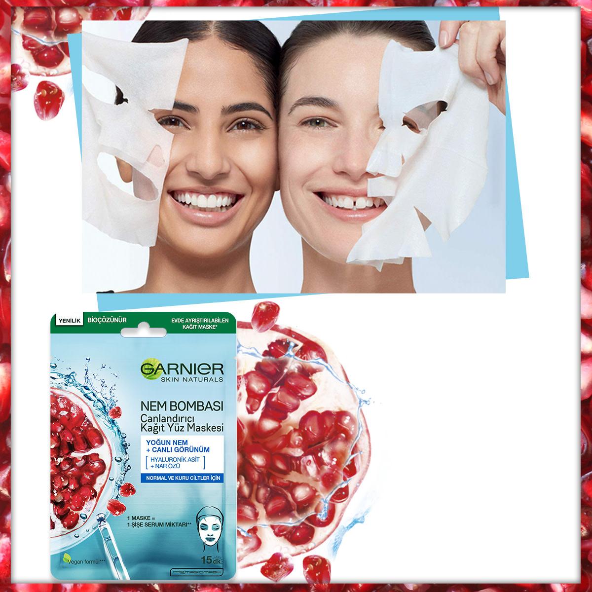 Garnier Moisturizing Face Mask with Pomegranate Extract & Hyaluronic Acid for Normal to Dry Skin - Intensive Hydration & Radiant Skin by Beauty Care Bag