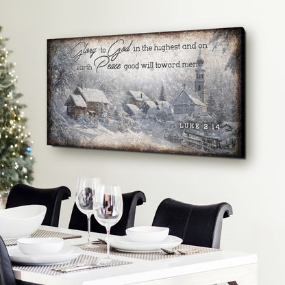 Vintage Christmas Village Luke 2:14 Scripture Sign II by Tailored Canvases