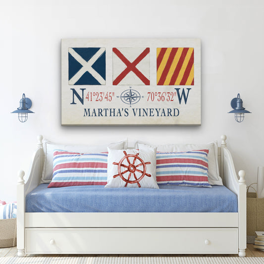 Marthas Vineyard Canvas Print - Nautical Signal Flags & Coordinates by Off The Square Designs