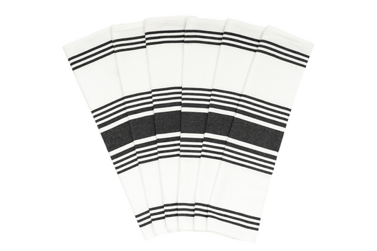 Set of 6 striped 100% cotton kitchen towels with hanging loops, 30 x 20 inches