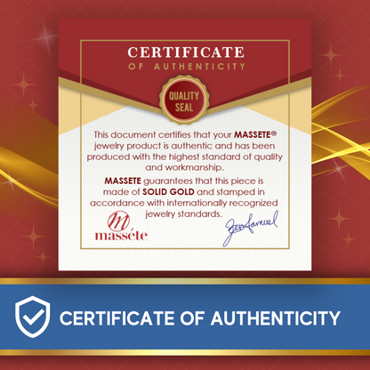 Certificate of authenticity for 14k yellow gold small flat triangle stud earrings with CZ by Massete