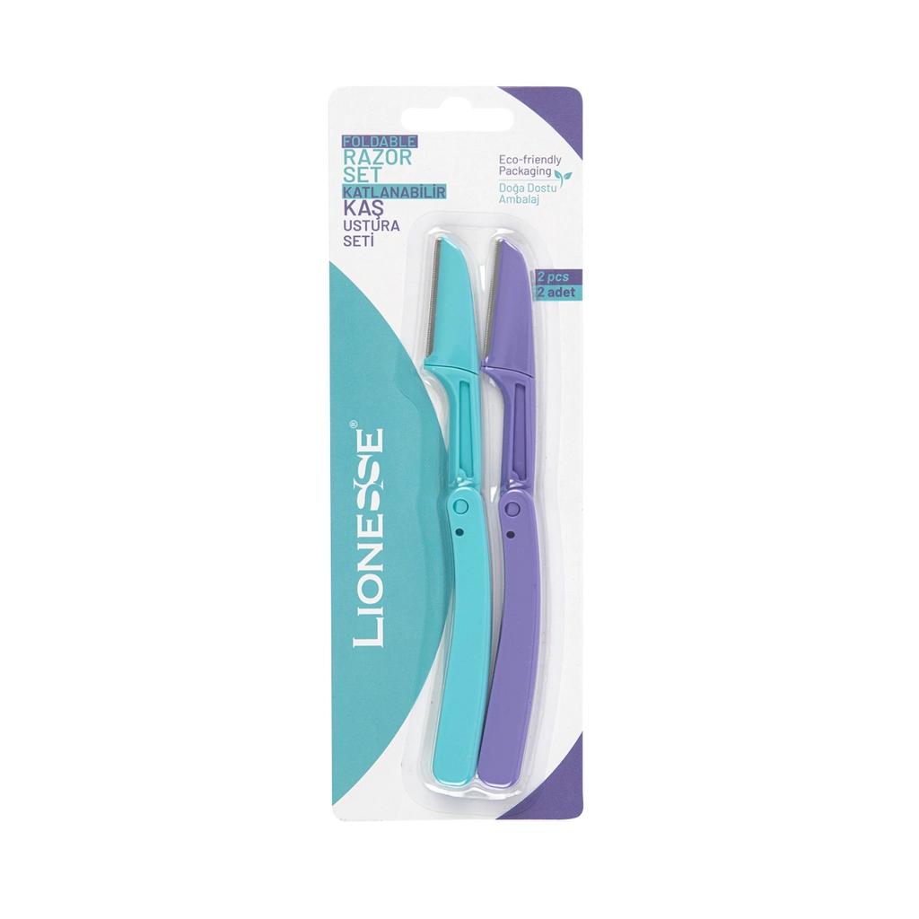 Lionesse Foldable Eyebrow Razor Set for Precision Shaping 2-Pack by Beauty Care Bag