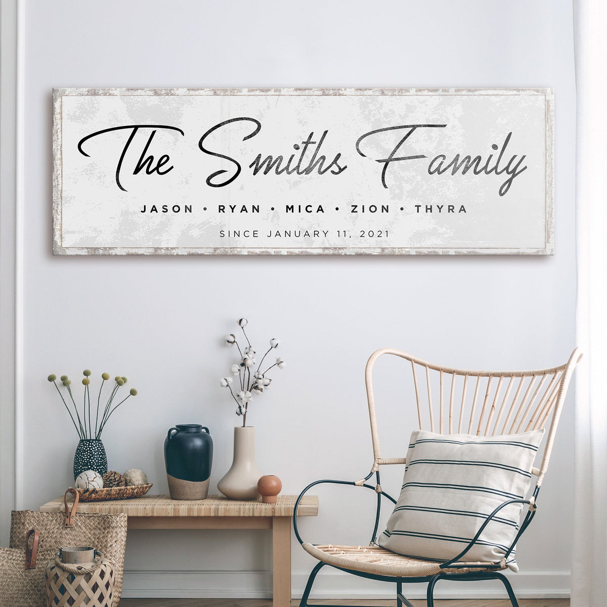 Last Name Family Sign Black And White by Tailored Canvases
