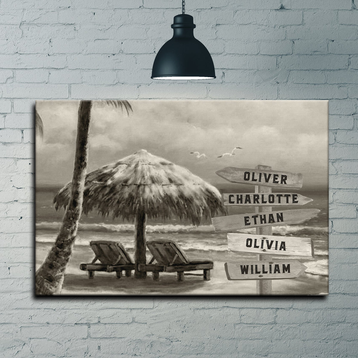 Monochrome Beach Name Sign by Tailored Canvases