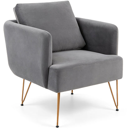 Velvet Accent Chair with Back Cushion and Golden Metal Legs by DirectDeals