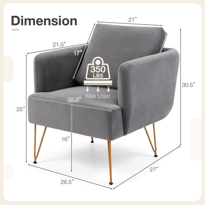 Velvet Accent Chair with Back Cushion and Golden Metal Legs by DirectDeals