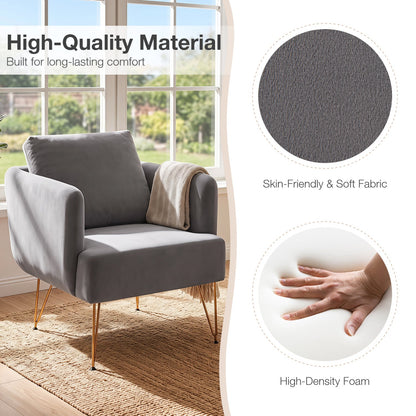 Velvet Accent Chair with Back Cushion and Golden Metal Legs by DirectDeals