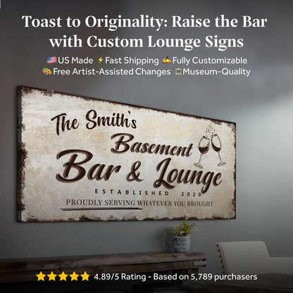 Basement Bar And Lounge Sign by Tailored Canvases