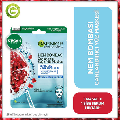Garnier Moisturizing Face Mask with Pomegranate Extract & Hyaluronic Acid for Normal to Dry Skin - Intensive Hydration & Radiant Skin by Beauty Care Bag
