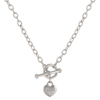 Avera Toggle Pave Heart Necklace in Polished Silver by Avera Group