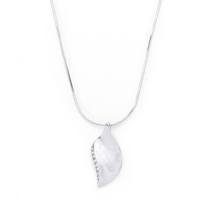 Avera Crystal Leaf Necklace in Polished Silver by Avera Group