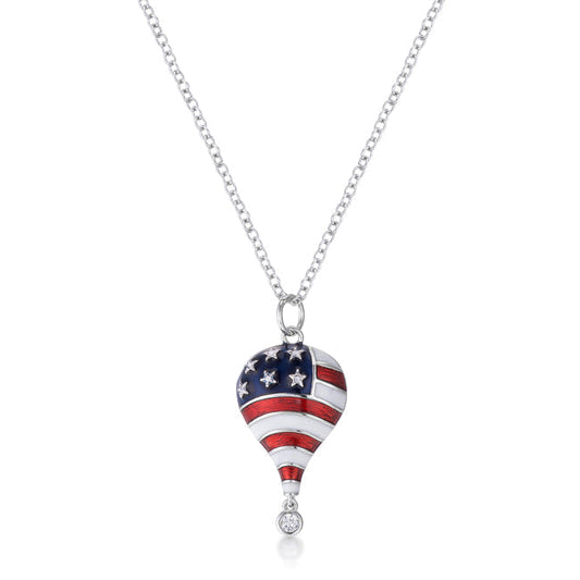 Avera Group patriotic hot air balloon pendant necklace with cubic zirconia in red