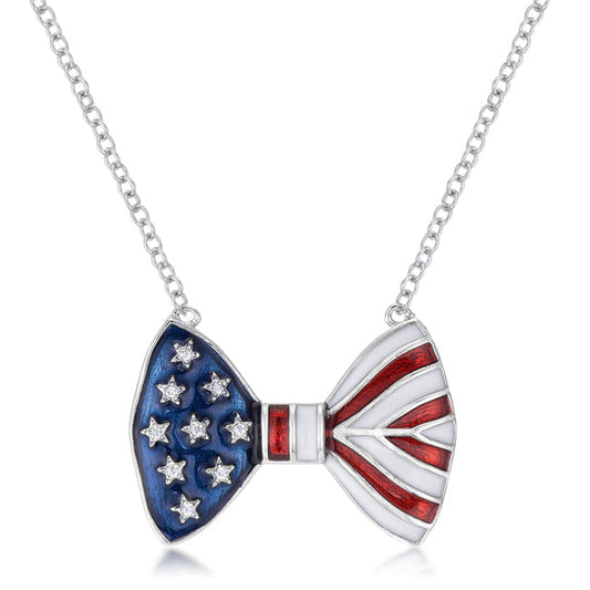 Avera Group Stars and Stripes bow tie pendant necklace with CZ in red