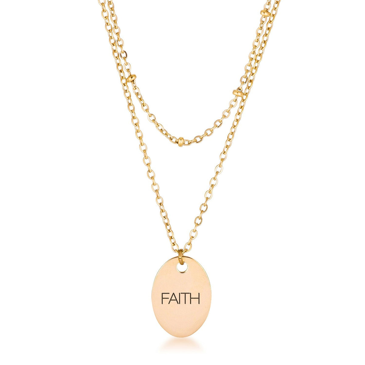 Avera Double Chain Faith Necklace In Polished Gold by Avera Group