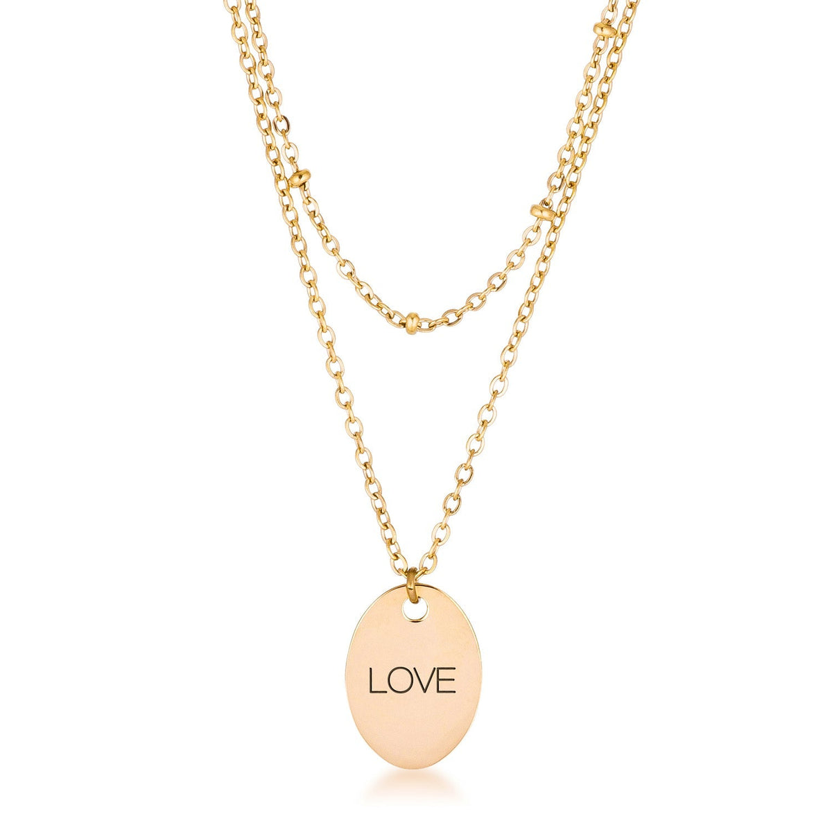 Avera Double Chain Love Necklace In Polished Gold Finish by Avera Group
