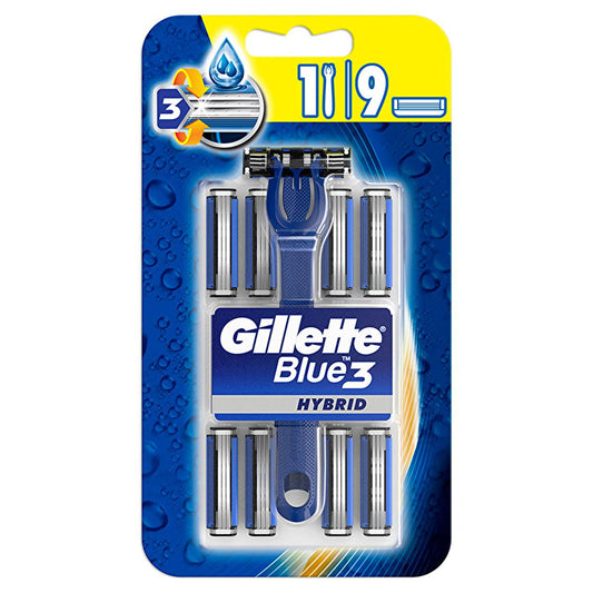 Gillette Blue 3 Hybrid men's razor with 9 replacement blades
