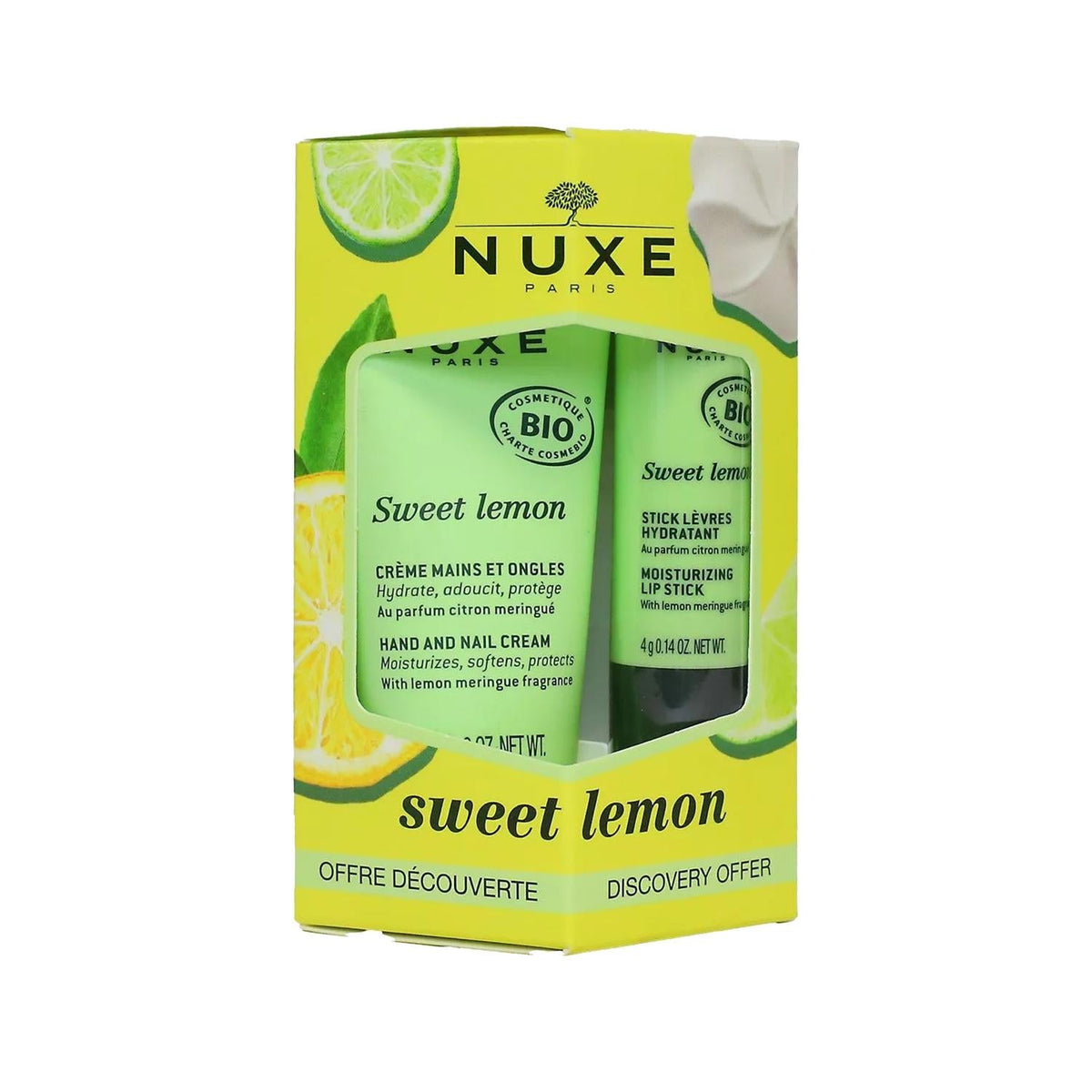 Nuxe Sweet Lemon lip balm and hand cream set