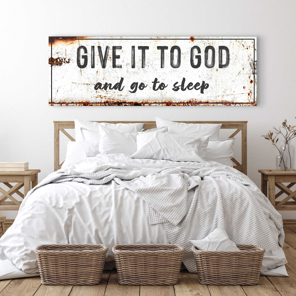 Give It to God and Go to Sleep – Rustic Christian Wall Art for Peaceful Nights by Tailored Canvases