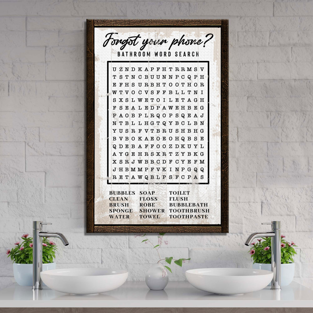 Bathroom Word Search Sign by Tailored Canvases