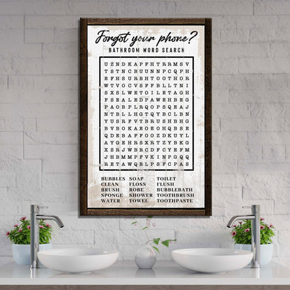 Bathroom Word Search Sign by Tailored Canvases