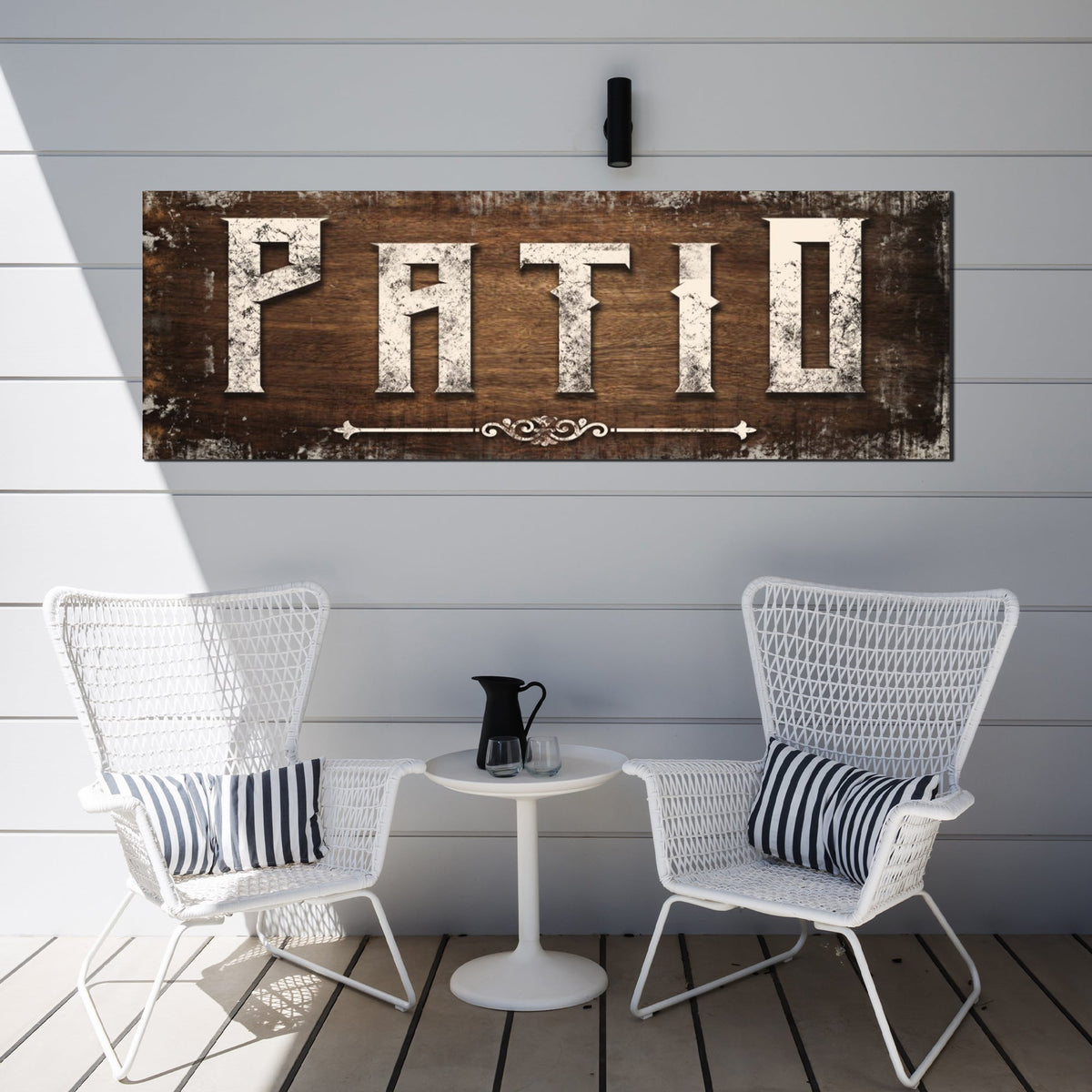 Distressed White Patio Sign by Tailored Canvases
