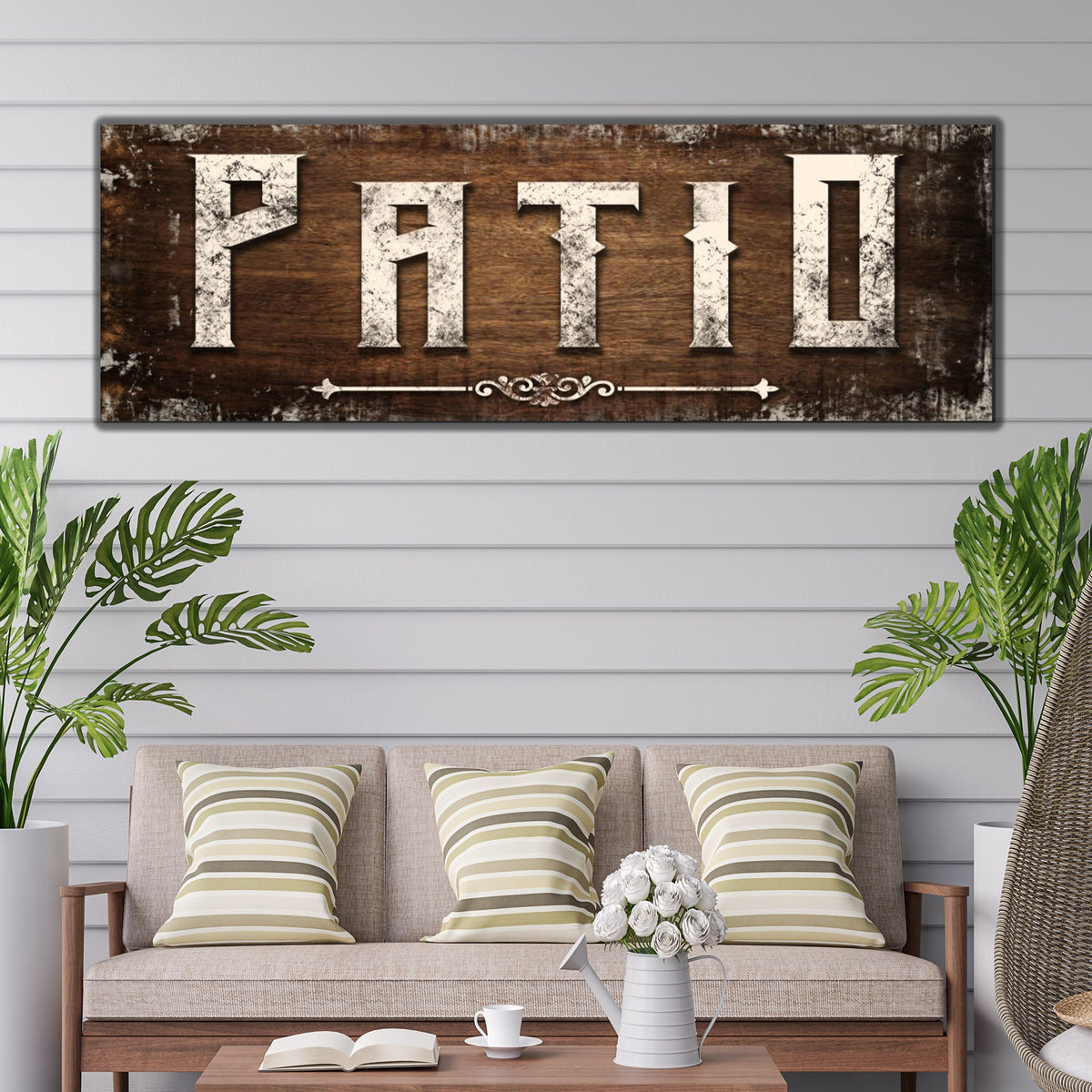 Distressed White Patio Sign by Tailored Canvases