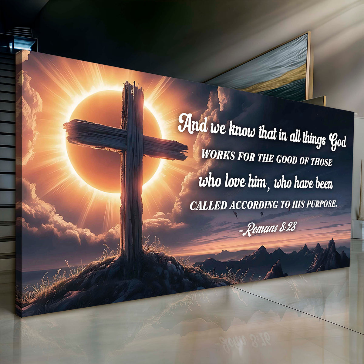 Romans 8:28 - God Works For The Good Faith Sign by Tailored Canvases