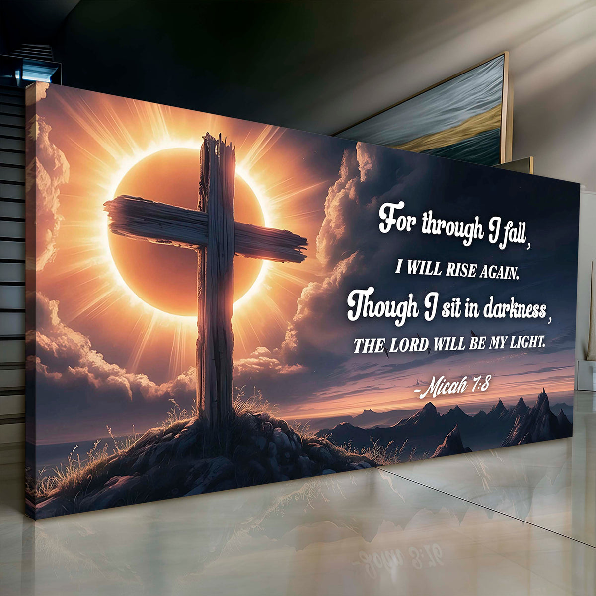 Micah 7:8 - The Lord Will Be My Light Faith Sign by Tailored Canvases