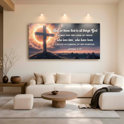 Romans 8:28 - God Works For The Good Faith Sign by Tailored Canvases