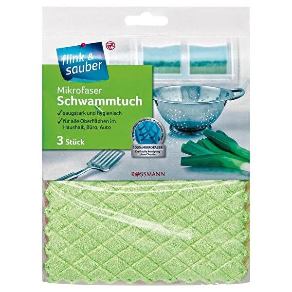 Flink & Sauber 3-Pack Microfiber Cleaning Sponge Cloth - Effective Multi-Surface Cleaning Tool, Machine Washable, 6.69 x 8.66 inches by Beauty Care Bag
