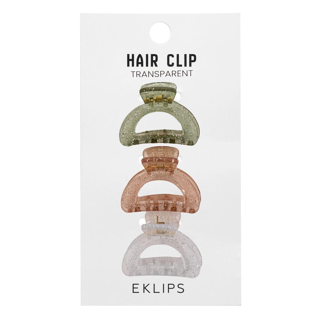 Eklips Clear Oval Hair Clips Set for Daily Styling 3-Piece by Beauty Care Bag