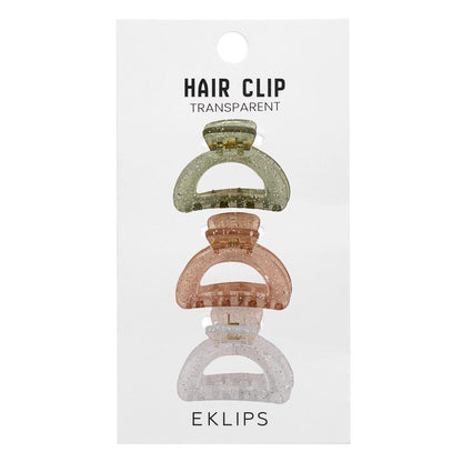 Eklips Clear Oval Hair Clips Set for Daily Styling 3-Piece by Beauty Care Bag