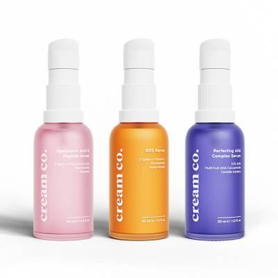 Cream Co. Skincare Serum Set - Hyaluronic Acid, Peptides, Vitamin C - Anti-Aging, Vegan, Hydrating by Beauty Care Bag