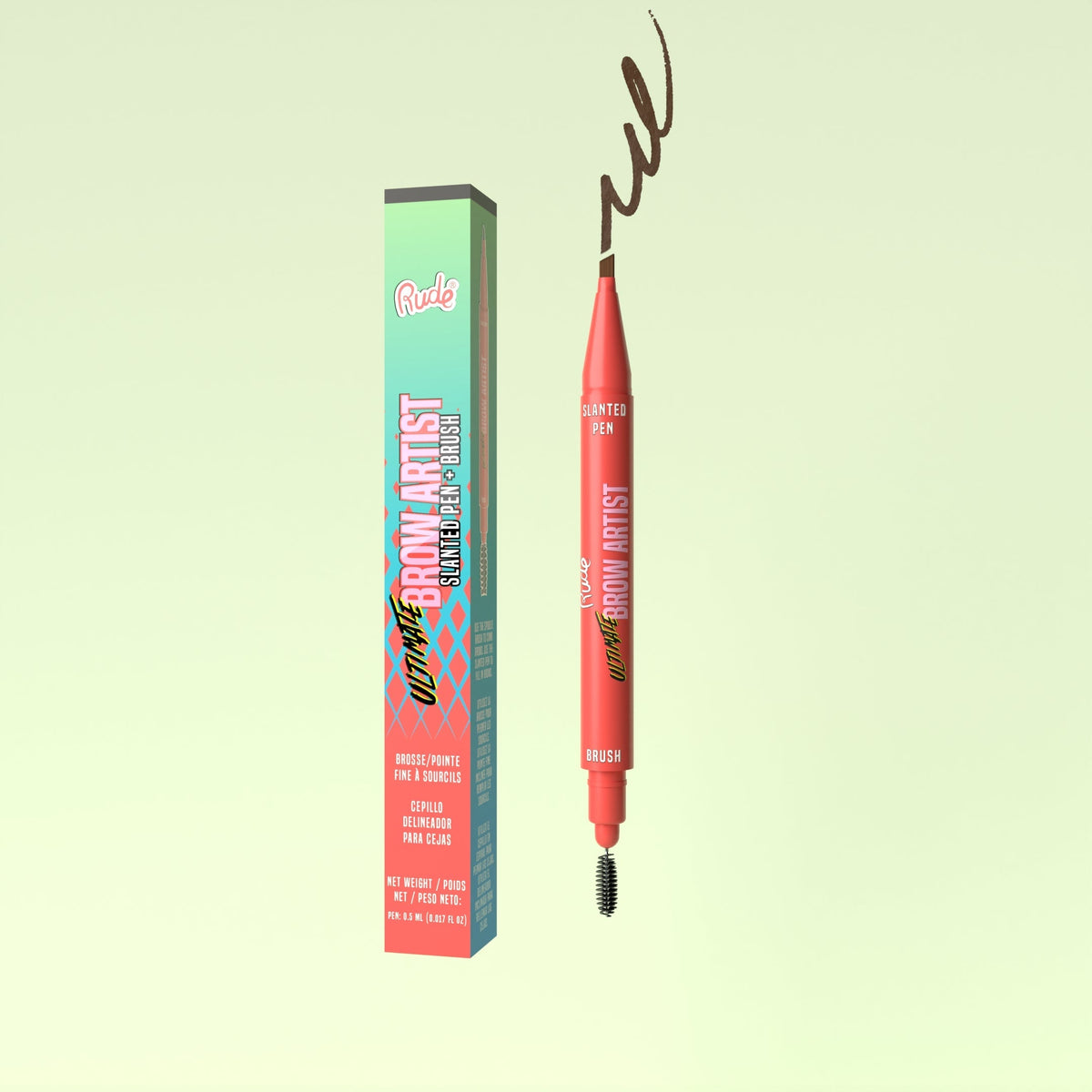 RUDE Ultimate Brow Artist - Slanted Pen and Brush - Neutral Brown by Avera Group