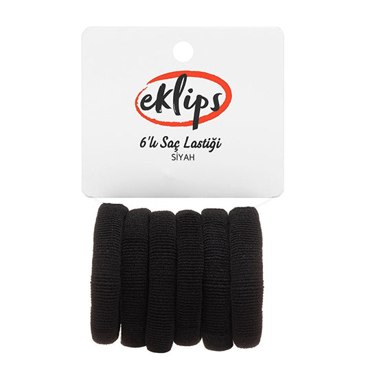 Eklips Black Hair Elastics No-Damage Hair Ties 6-Pack by Beauty Care Bag