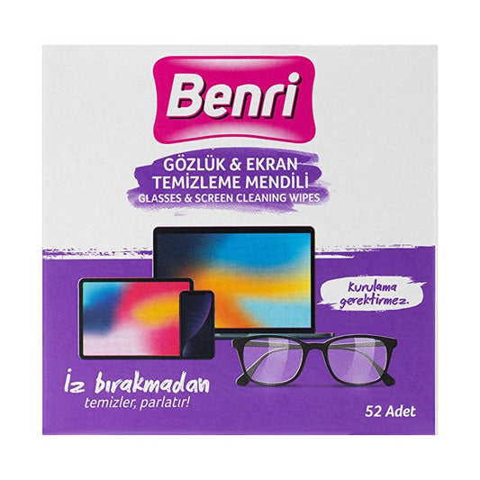 Benri Eyeglass & Screen Cleaning Wipes 52 Pack by Beauty Care Bag
