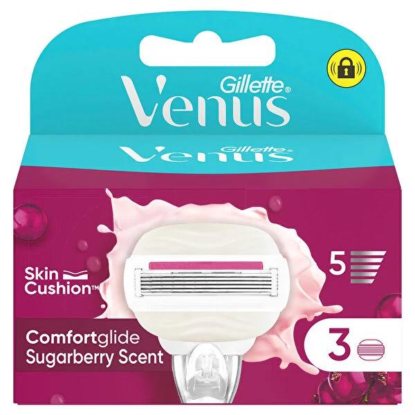 Gillette Venus ComfortGlide Sugarberry Razor Blade Refills - 3 Count - Smooth Shave, Integrated Gel Bars, Women's Shaving Cartridges by Beauty Care Bag
