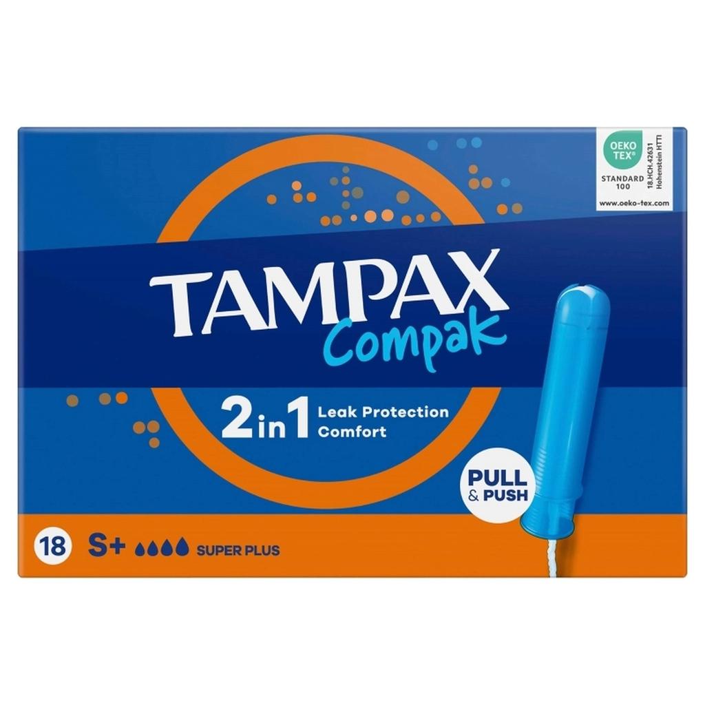 Tampax Compak Super Plus Tampons for Heavy Flow 18 Count by Beauty Care Bag