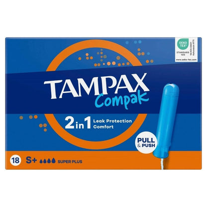 Tampax Compak Super Plus Tampons for Heavy Flow 18 Count by Beauty Care Bag