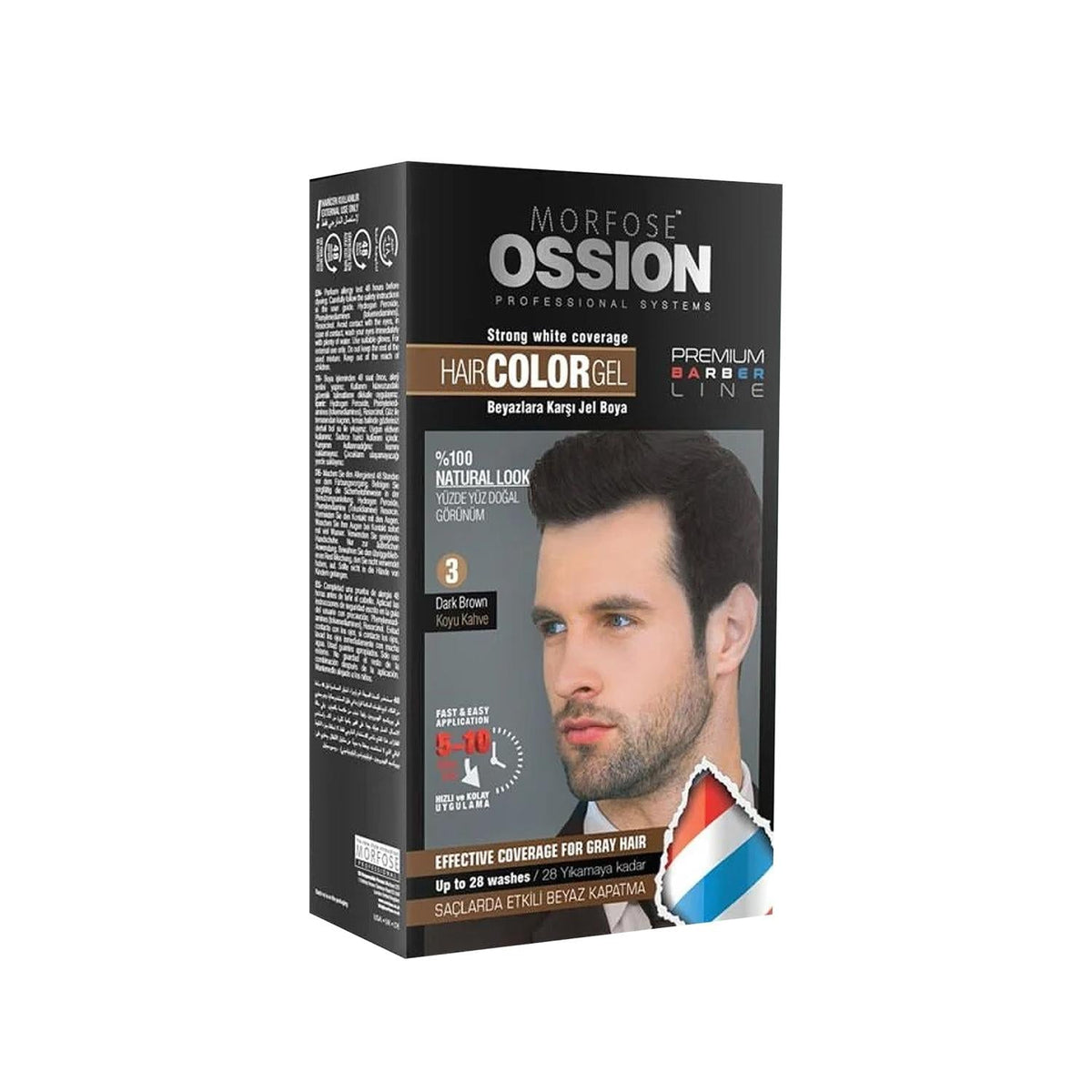 Morfose Ossion Men's Hair Dye Jelly - Dark Brown (No:3 Koyu Kahve), 40ml - Easy Application & Men's Grooming by Beauty Care Bag