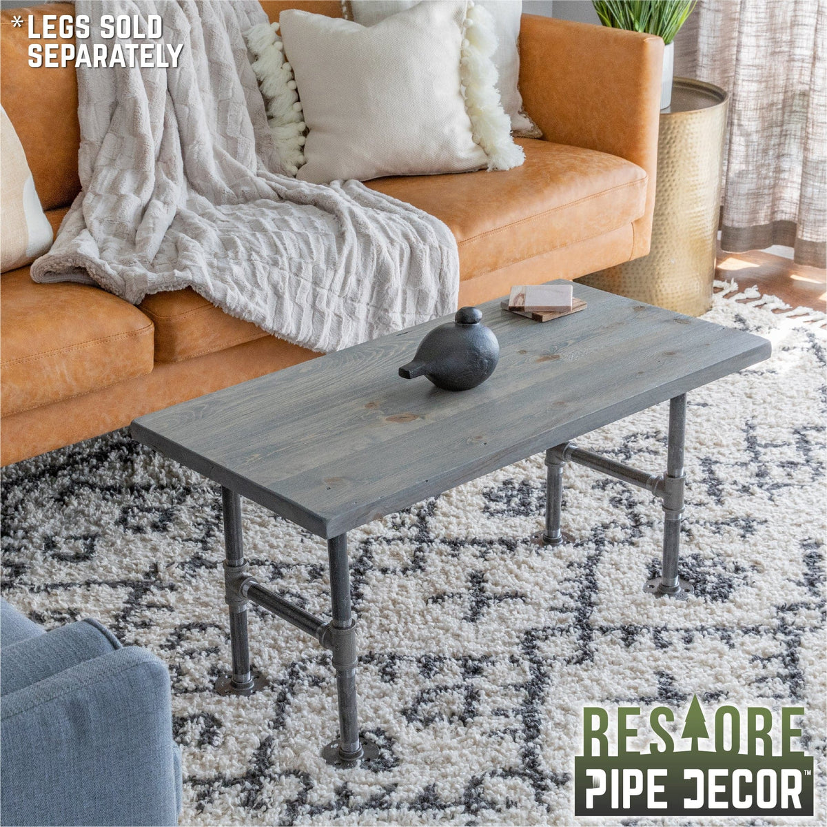 RESTORE Riverstone Grey Solid Wood Coffee Tabletop by PIPE DECOR
