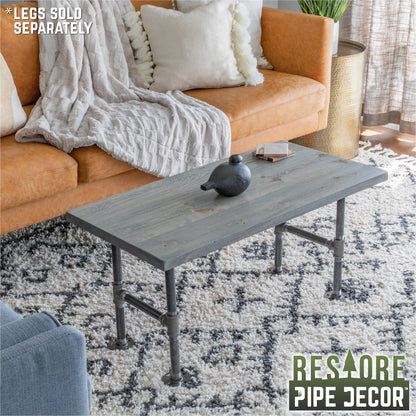 RESTORE Riverstone Grey Solid Wood Coffee Tabletop by PIPE DECOR