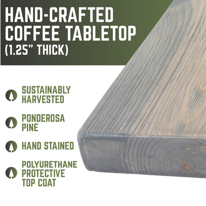 RESTORE Riverstone Grey Solid Wood Coffee Tabletop by PIPE DECOR