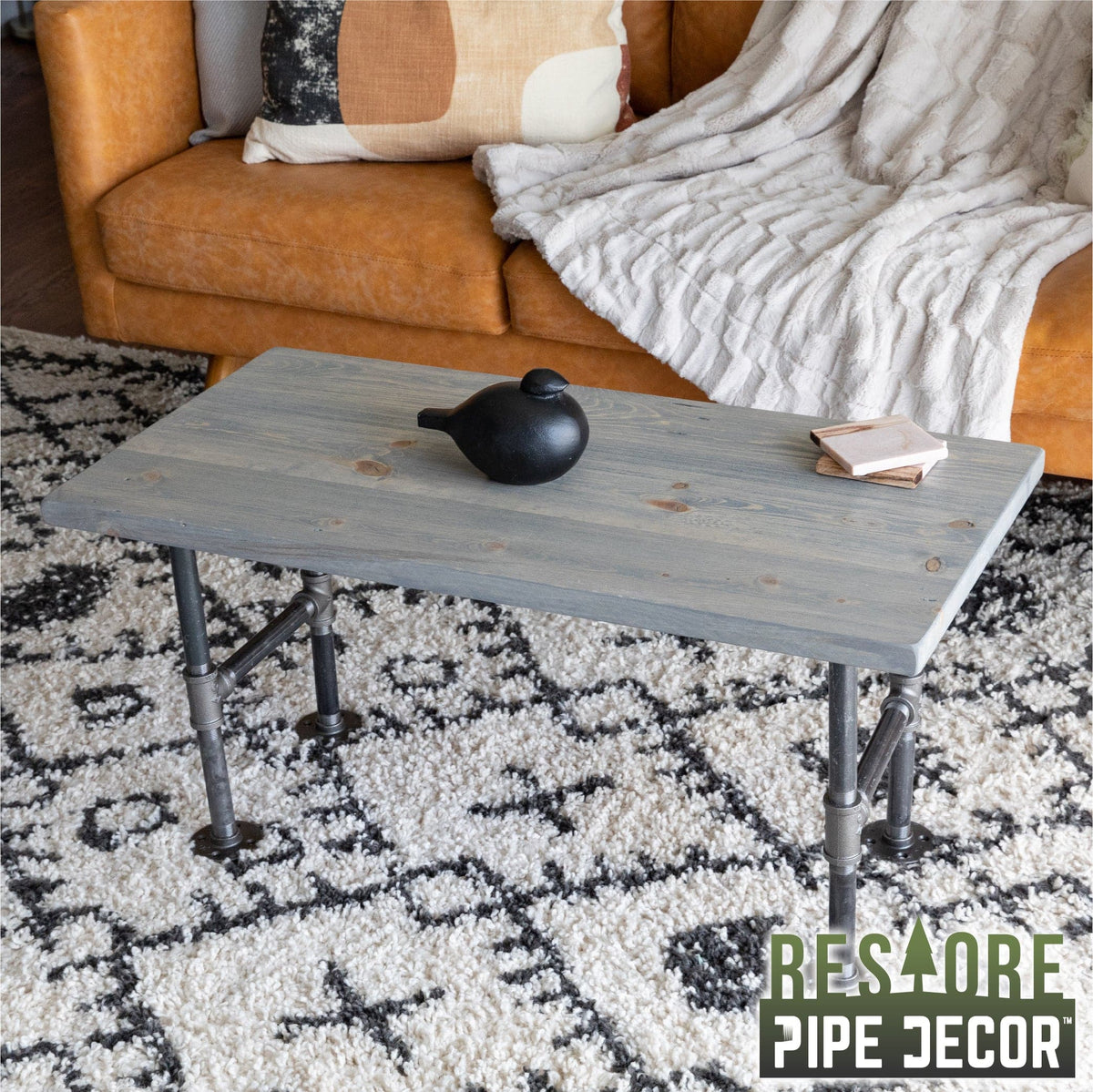 RESTORE Riverstone Grey Solid Wood Coffee Tabletop by PIPE DECOR