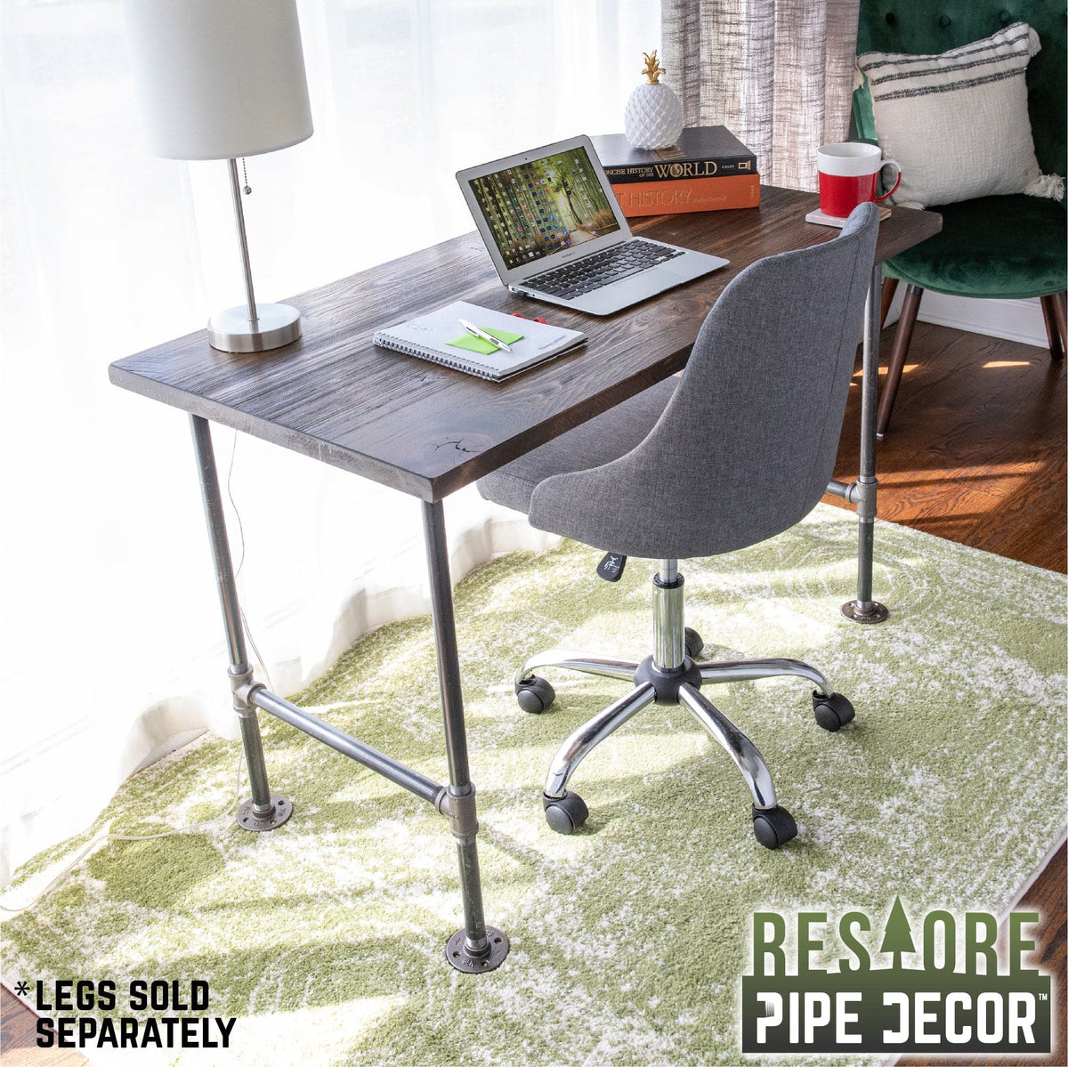RESTORE Trail Brown Solid Wood Desk Tabletop by PIPE DECOR